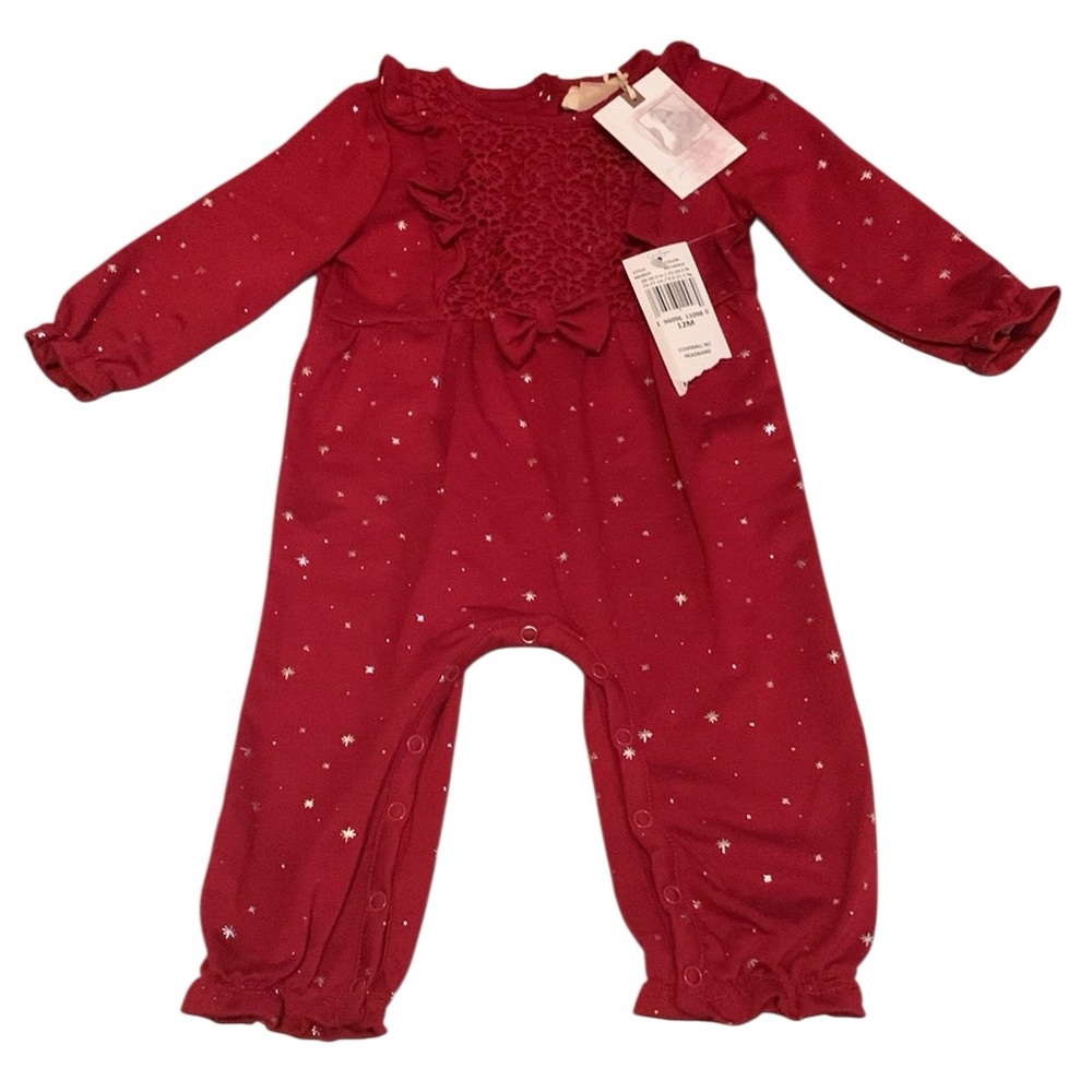 Jessica Simpson Red Ruffle Star Galaxy Romper 12 Months New Lace Valentine’s Day